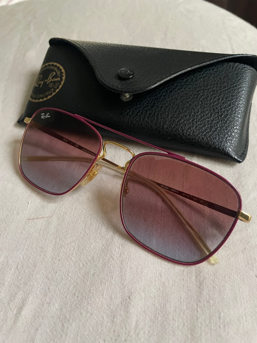Ray-Ban Gold Frame Sunglasses with Pink Gradient Lenses